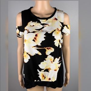 JUICY COUTURE Small Black Floral Cold Shoulder Top